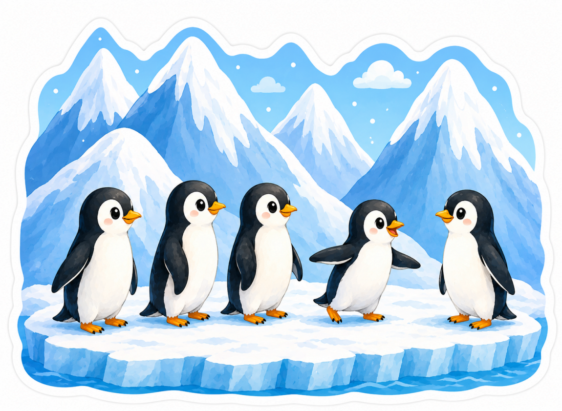 Illustration of penguins on an iceberg